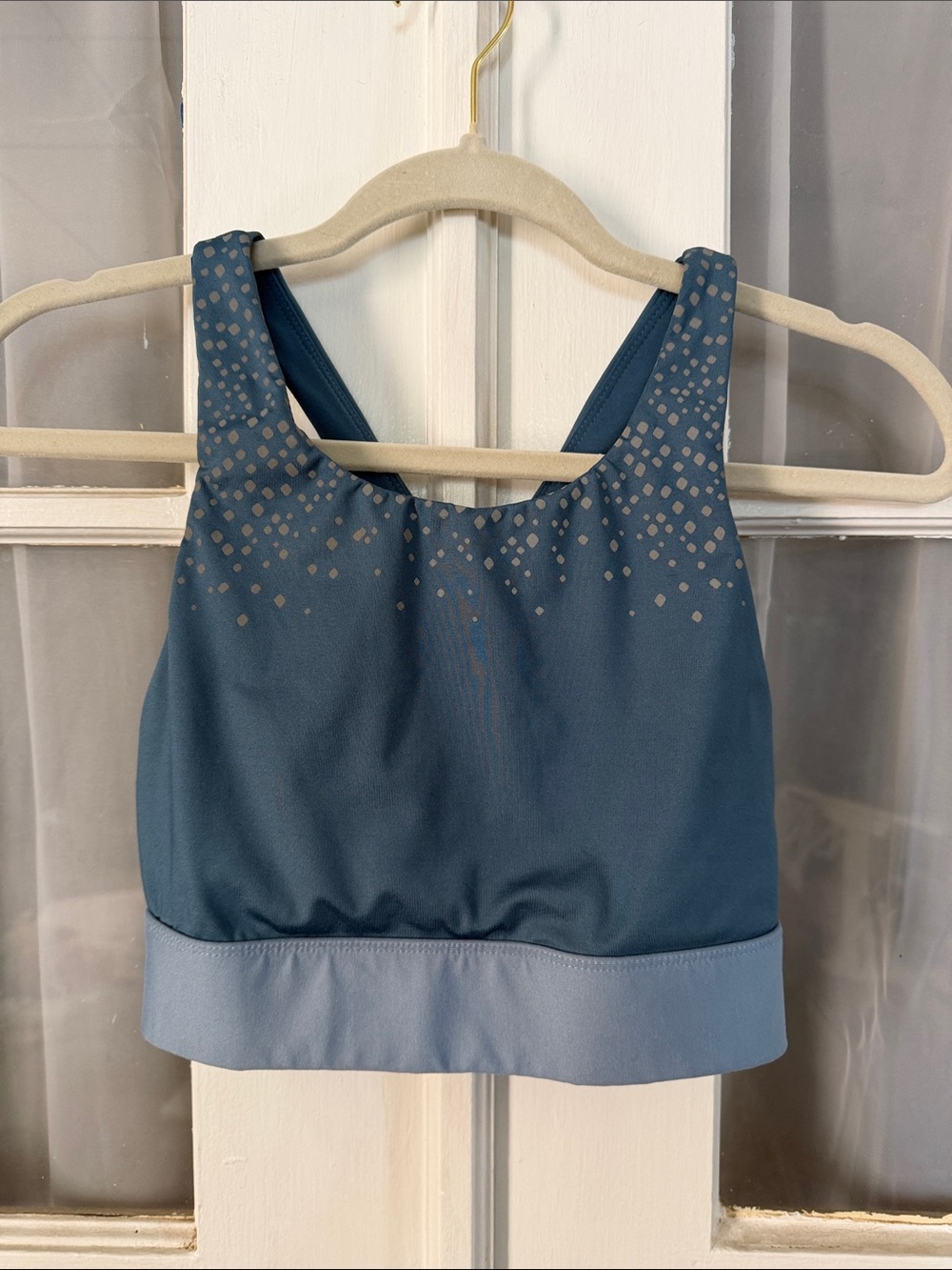 Fabletics Blue Athletic Sports Bra with Gray Grey Dot Detail Size Small